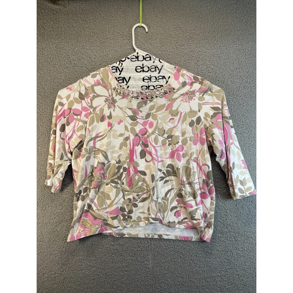 Alfred Dunner Womens Plus 1X  Neck Tunic Top 3/4‎ Sleeve Shirt